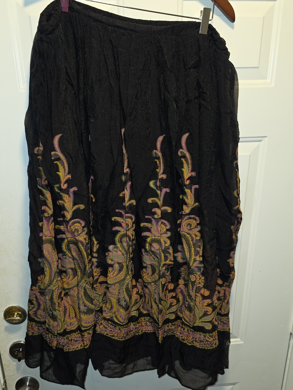 Coldwater Creek Black Maxi Skirt with Pink, Yellow & Green Embroidery
